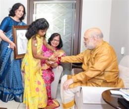 Union Home Minister and Minister of Cooperation Shri Amit Shah celebrates auspicious festival of Raksha Bandhan in Ahmedabad with girls from his parliamentary constituency who are suffering from Type-1 diabetes