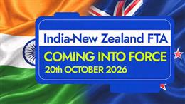 India-New Zealand FTA to Enter into Force from 20 October 2026